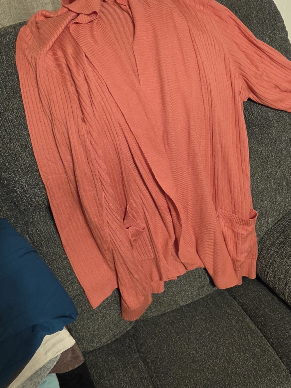 Liz Claiborne Coral Ribbed Open-Front Cardigan